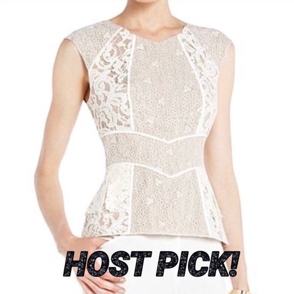 BCBGMaxAzria Tops - BCBGMaxAzria White and Nude Lace Top XS